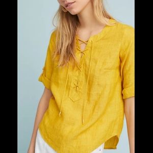 Anthropologie Maeve yellow linen blouse 🌼
